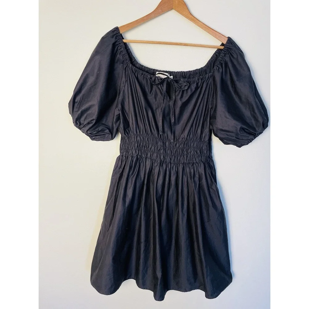 Devotion Twins Puff Sleeve Smocked Cinched Waist Mini Dress. Med. Made In Greece